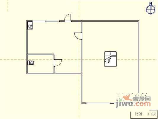 葵英街散盘1室1厅1卫44㎡户型图