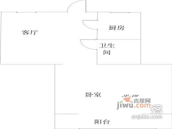 西安路公寓1室1厅1卫59㎡户型图