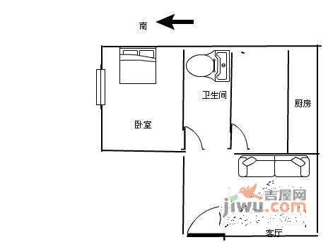 松苑小区1室1厅1卫30㎡户型图