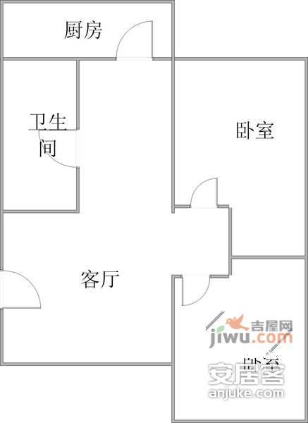 人民广场2室1厅1卫60㎡户型图