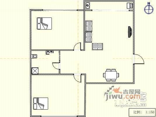 松江路小区2室2厅1卫97㎡户型图