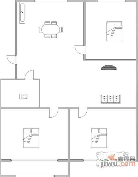 龙岗园3室2厅1卫107㎡户型图