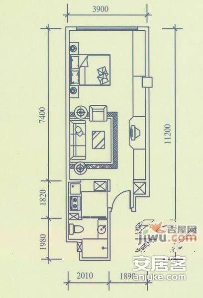 悦泰诚里1室1厅1卫68㎡户型图