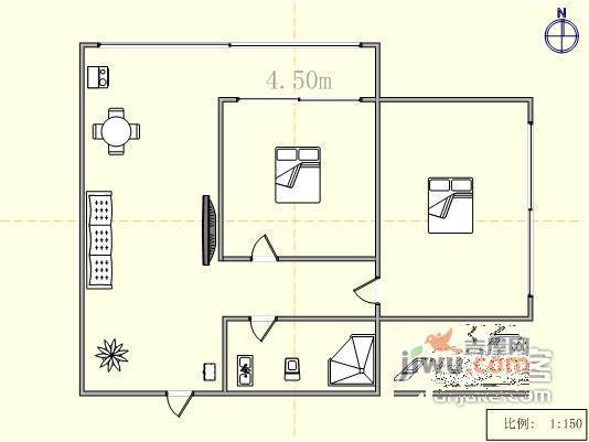 海港公寓2室1厅1卫94㎡户型图