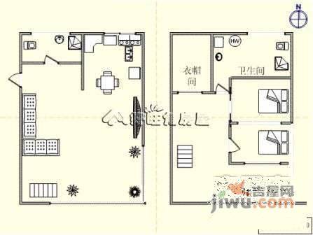 悦泰林里小区2室1厅2卫57㎡户型图