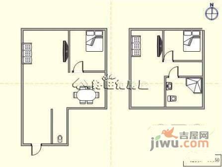 悦泰林里小区2室2厅2卫57㎡户型图