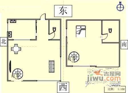 悦泰林里小区2室1厅2卫57㎡户型图