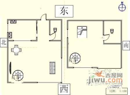 悦泰林里小区1室2厅2卫57㎡户型图