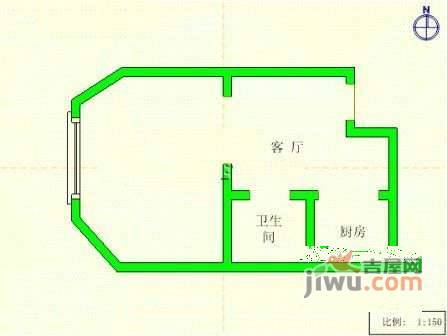 星海自由港1室1厅1卫53㎡户型图