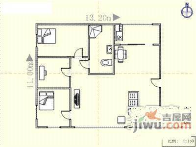 西北路2室1厅1卫77㎡户型图