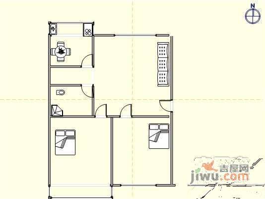 解放广场2室1厅1卫90㎡户型图