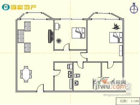 曼哈顿大厦2室2厅1卫124㎡户型图