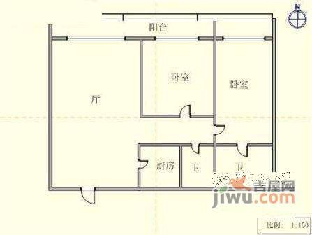 曼哈顿大厦2室2厅1卫124㎡户型图