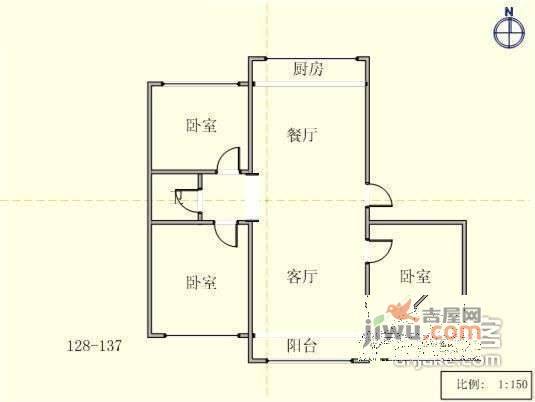 葵英小区3室2厅1卫130㎡户型图