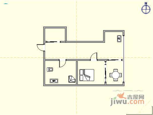 海景园1室1厅1卫53㎡户型图