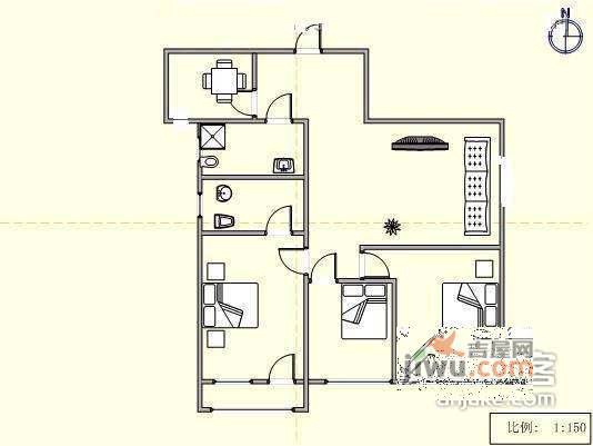 城市公元3室2厅1卫125㎡户型图