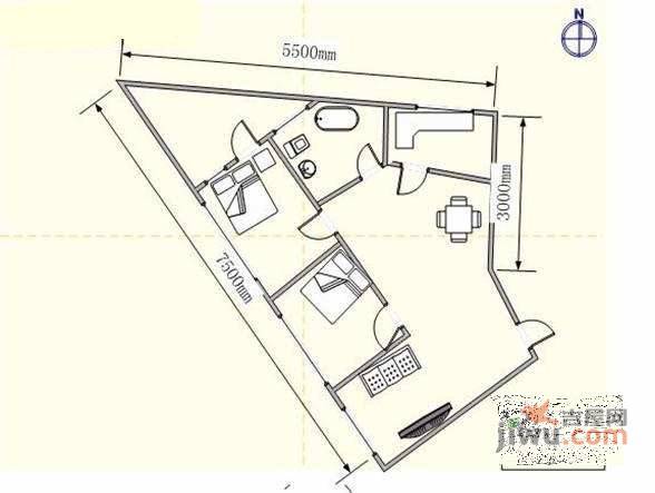 罗斯福国际大厦2室2厅1卫125㎡户型图