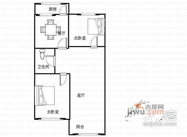 高民里2室2厅1卫82㎡户型图