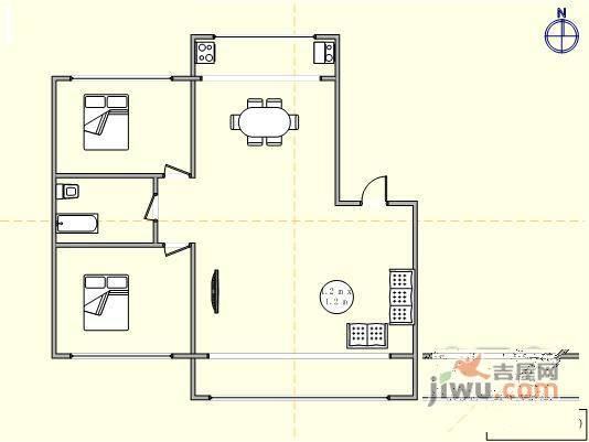 锦泉中园2室2厅1卫88㎡户型图