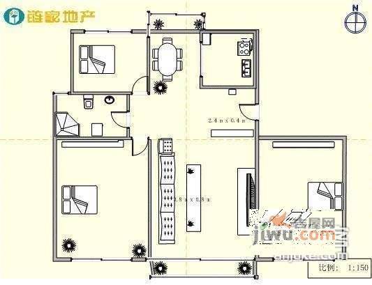 华乐环海花园3室2厅2卫151㎡户型图