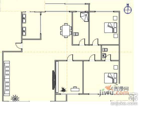 福典人家3室2厅1卫105㎡户型图