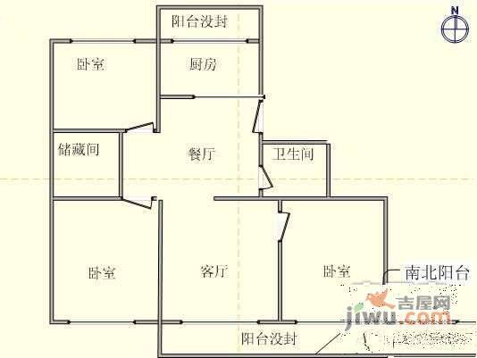 盛阳山庄3室2厅1卫115㎡户型图