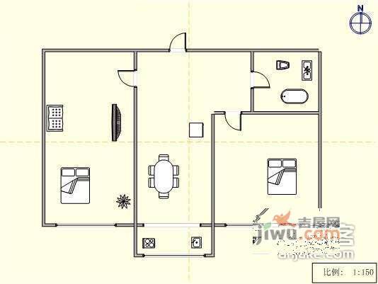 锦云中园2室1厅1卫64㎡户型图