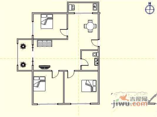 锦云中园3室2厅1卫92㎡户型图