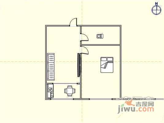 泡崖三区1室1厅1卫56㎡户型图