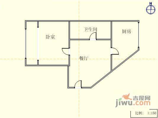 泡崖三区1室1厅1卫56㎡户型图