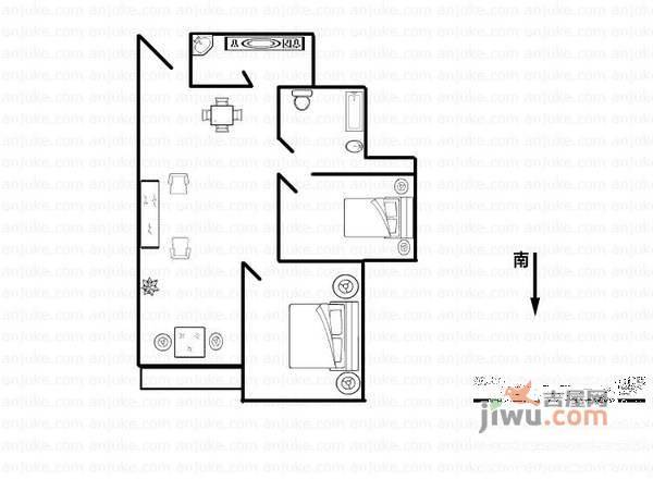 万国宫馆2室2厅1卫90㎡户型图