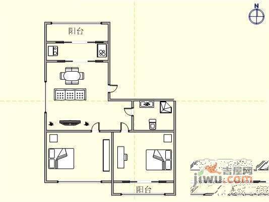 兴达花园2室2厅1卫116㎡户型图