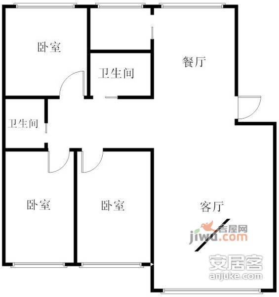 虹港新居3室2厅1卫109㎡户型图