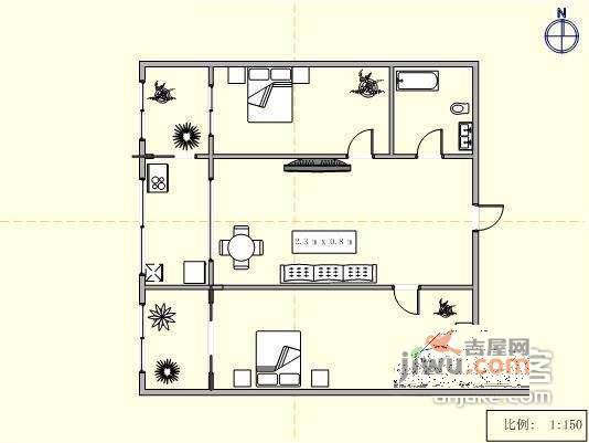 锦江园2室2厅1卫89㎡户型图