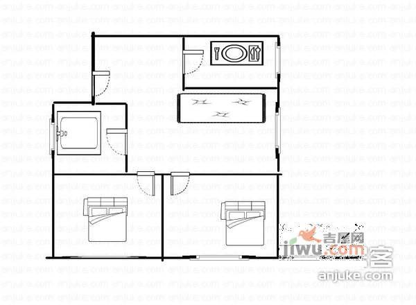 锦江园2室2厅1卫89㎡户型图