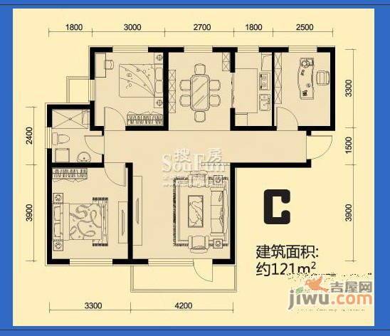 生辉第一城3室2厅1卫123㎡户型图