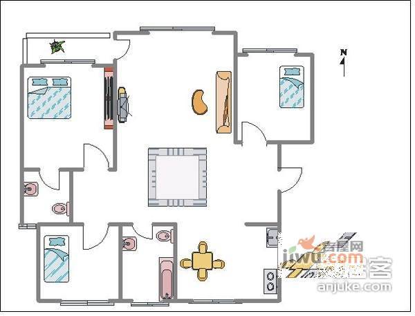 福佳华东人家3室2厅1卫125㎡户型图