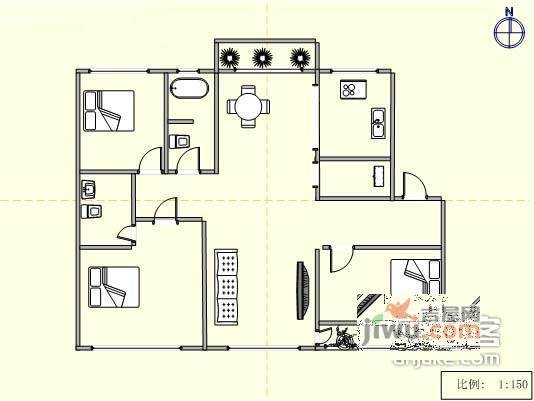 乐活源3室2厅2卫131㎡户型图