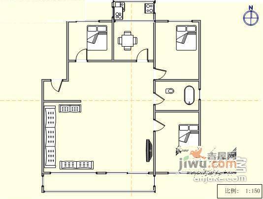 侯一小区3室2厅1卫132㎡户型图