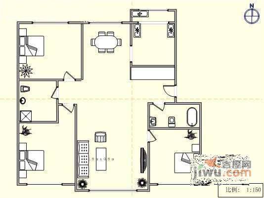 泡崖八区3室2厅2卫157㎡户型图