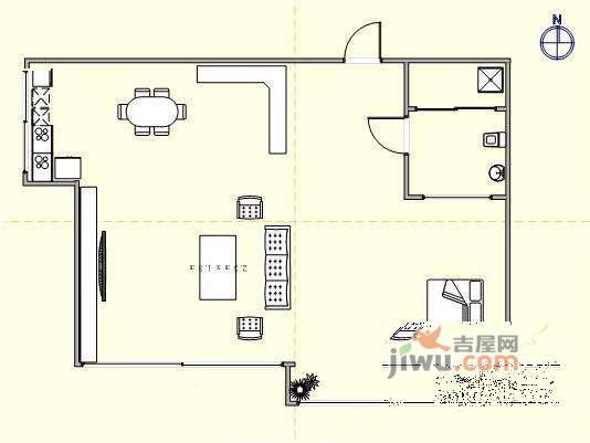 部居逸阁1室1厅1卫64㎡户型图