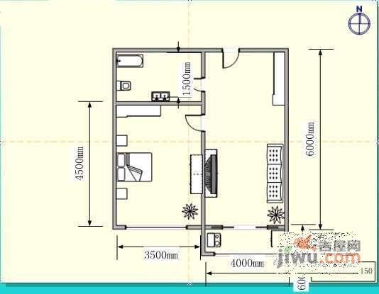 金盛家园1室1厅1卫50㎡户型图