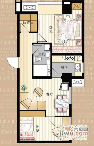 世家名门2室2厅1卫112㎡户型图