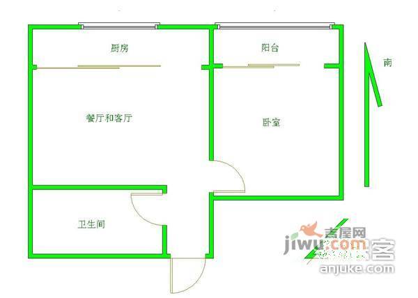 刘潭二村1室1厅1卫44㎡户型图