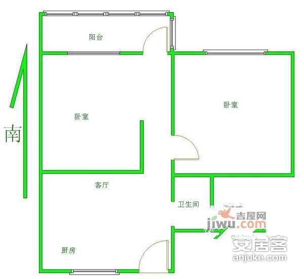 中桥三村2室1厅1卫67㎡户型图