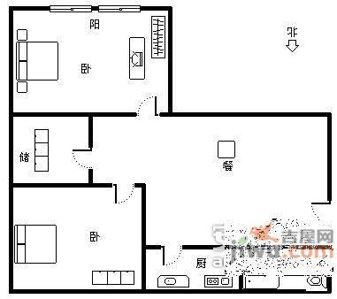 水车湾小区2室1厅1卫户型图