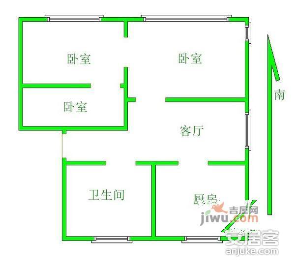 育才弄小区2室1厅1卫63㎡户型图