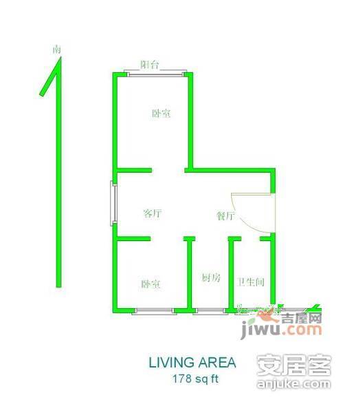 五河一村2室1厅1卫75㎡户型图