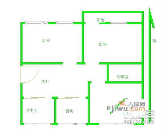 五河一村3室1厅1卫61㎡户型图