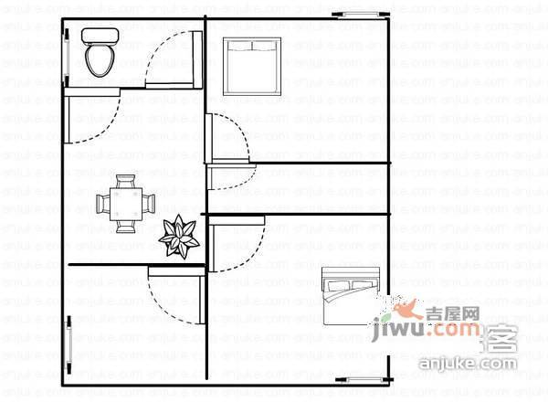 留芳声巷2室1厅1卫64㎡户型图